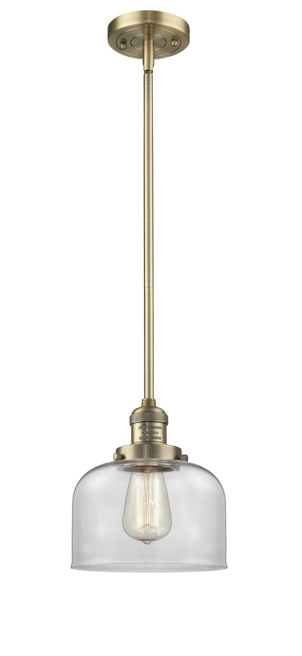 Innovations Lighting Large Bell 1-100 watt 8 inch Brushed Brass Mini Pendant  Clear glass   Hang Straight Swivel 201SBBG72