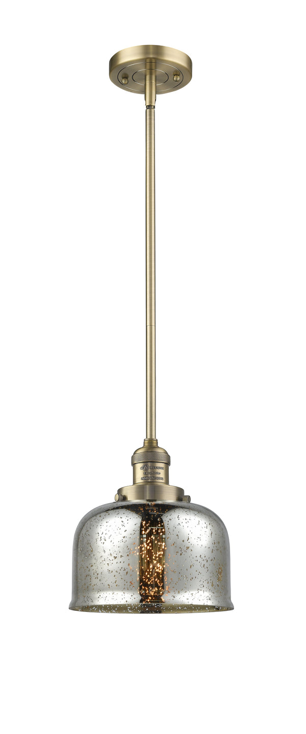 Innovations Lighting Large Bell 1-100 watt 8 inch Brushed Brass Mini Pendant Silver Plated Mercury glass  Hang Straight Swivel 201SBBG78