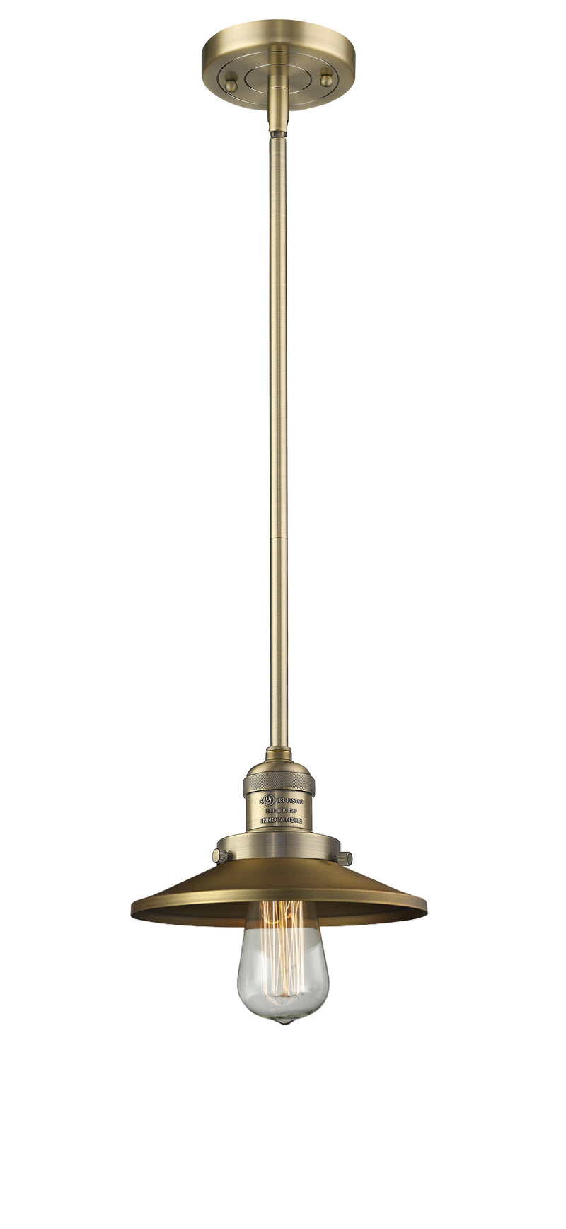 Innovations Lighting Railroad 1-100 watt 8 inch Brushed Brass Mini Pendant Brushed Brass Railroad shades  Hang Straight Swivel 201SBBM4