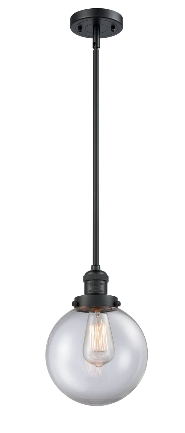 Innovations Lighting Beacon 1-100 watt 8 inch Black Mini Pendant  Clear glass   Hang Straight Swivel 201SBKG2028