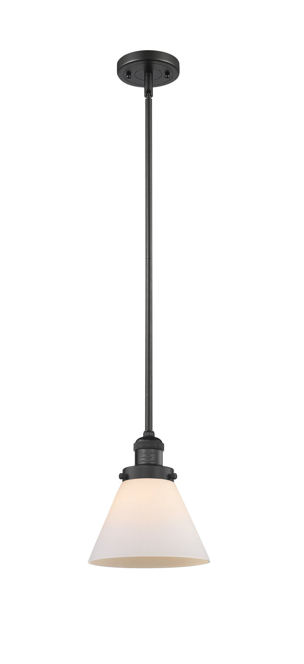 Innovations Lighting Large Cone 1-100 watt 8 inch Black Mini Pendant  Matte White Cased glass   Hang Straight Swivel 201SBKG41