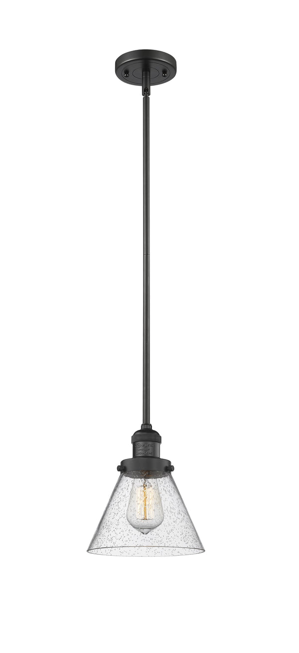 Innovations Lighting Large Cone 1-100 watt 8 inch Black Mini Pendant  Seedy glass   Hang Straight Swivel 201SBKG44