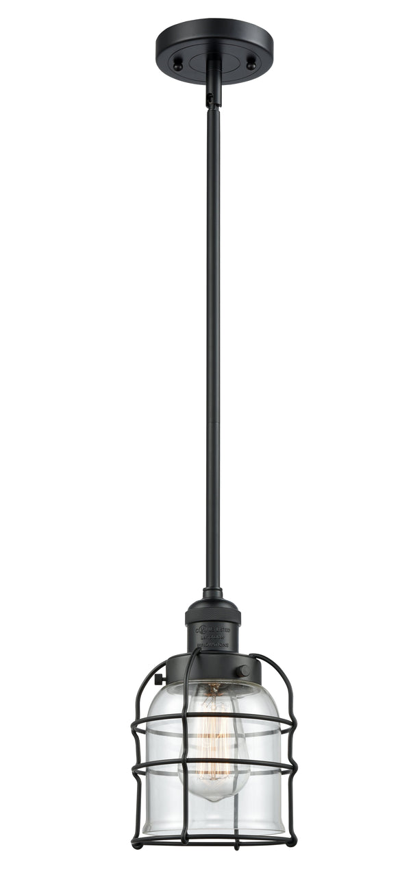 Innovations Lighting Small Bell Cage 1-100 watt 8 inch Black Mini Pendant  Clear glass   Hang Straight Swivel 201SBKG52CE