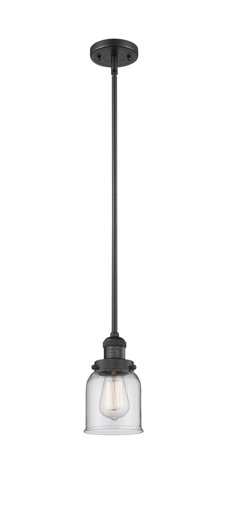 Innovations Lighting Small Bell 1-100 watt 5 inch Black Mini Pendant  Clear glass   Hang Straight Swivel 201SBKG52