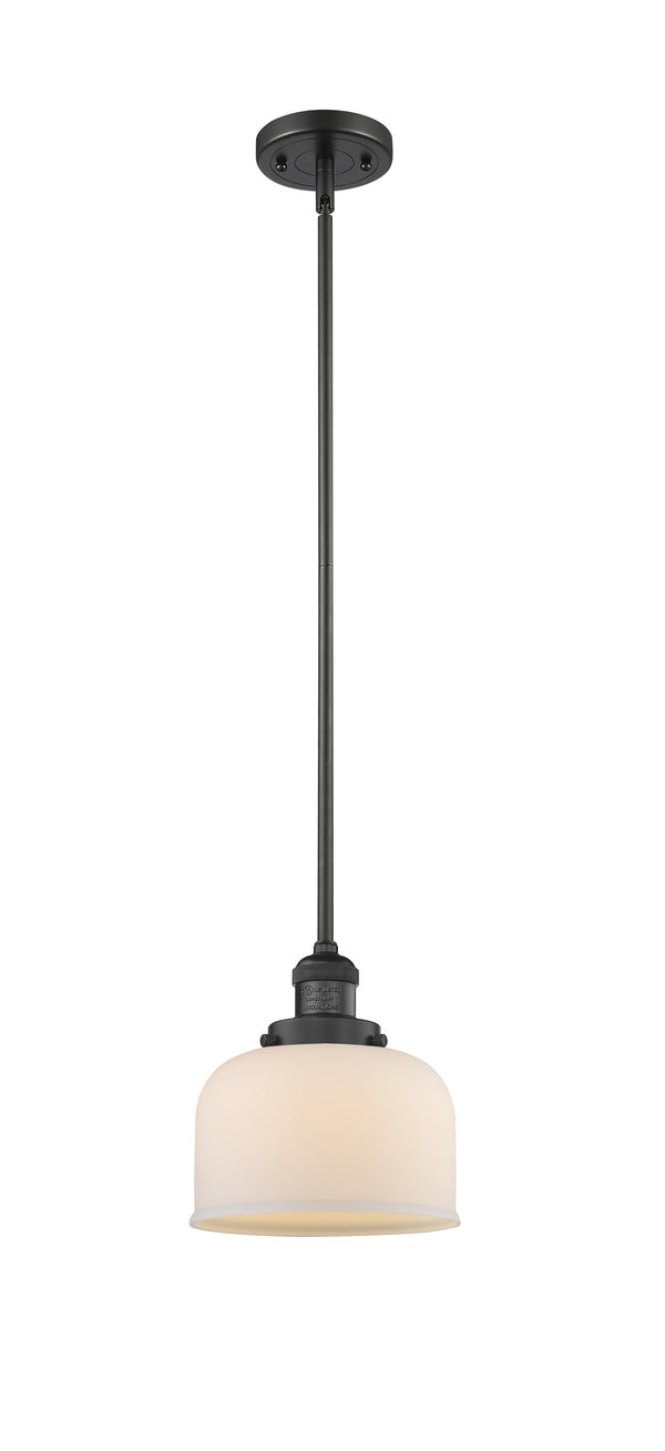 Innovations Lighting Large Bell 1-100 watt 8 inch Black Mini Pendant  Matte White Cased glass   Hang Straight Swivel 201SBKG71