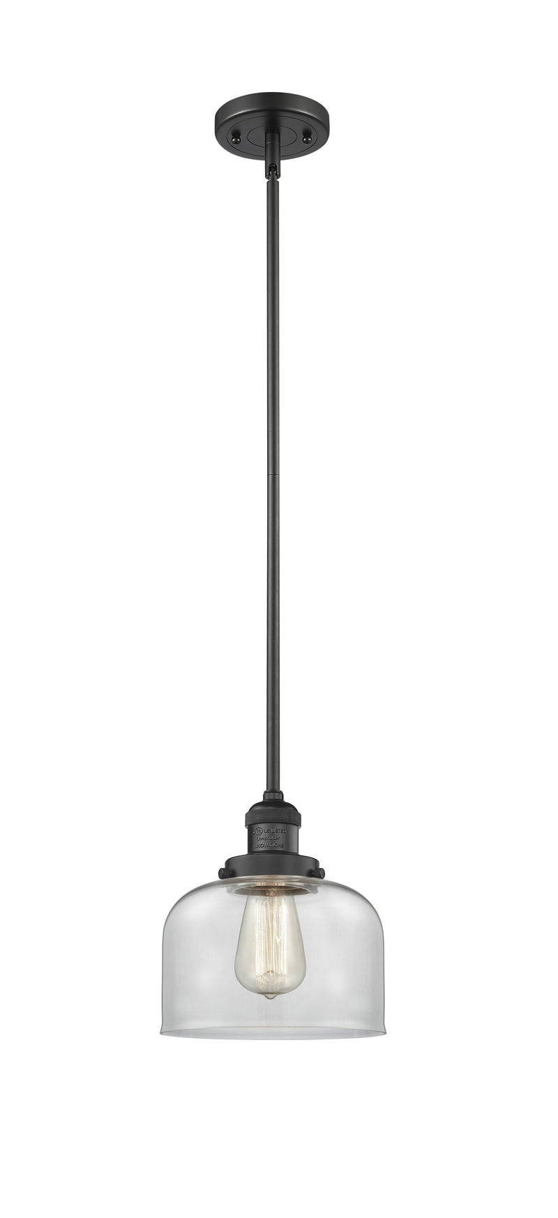 Innovations Lighting Large Bell 1-100 watt 8 inch Black Mini Pendant  Clear glass   Hang Straight Swivel 201SBKG72