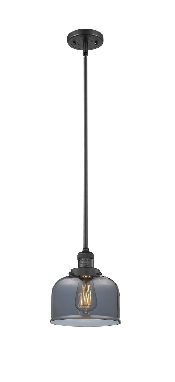 Innovations Lighting Large Bell 1-100 watt 8 inch Black Mini Pendant  Smoked glass   Hang Straight Swivel 201SBKG73