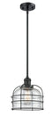 Innovations Lighting Large Bell Cage 1-100 watt 8 inch Black Mini Pendant  Seedy glass   Hang Straight Swivel 201SBKG74CE