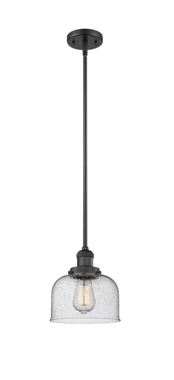 Innovations Lighting Large Bell 1-100 watt 8 inch Black Mini Pendant  Seedy glass   Hang Straight Swivel 201SBKG74