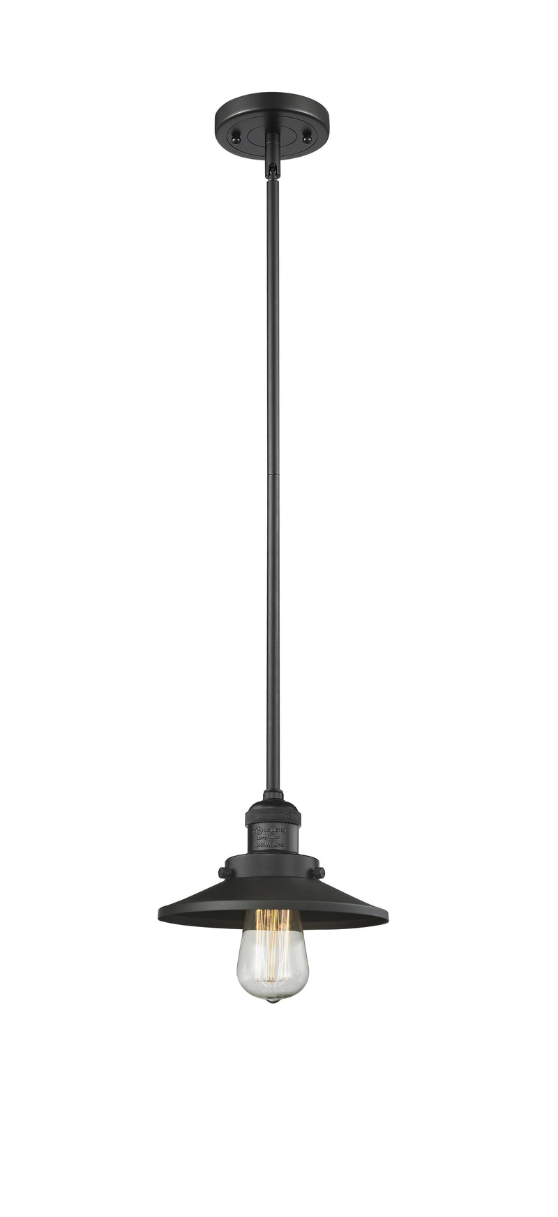 Innovations Lighting Railroad 1-100 watt 8 inch Black Mini Pendant  Matte Black Railroad shades   Hang Straight Swivel 201SBKM6