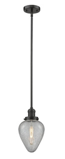 Innovations Lighting Geneseo 1-100 watt 6.5 inch Oil Rubbed Bronze Mini Pendant Clear Crackle glass  Hang Straight Swivel 201SOBG165