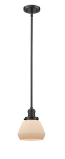 Innovations Lighting Fulton 1-100 watt 7 inch Oil Rubbed Bronze Mini Pendant Matte White Cased glass  Hang Straight Swivel 201SOBG171