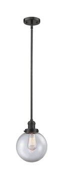 Innovations Lighting Beacon 1-100 watt 8 inch Oil Rubbed Bronze Mini Pendant  Clear glass   Hang Straight Swivel 201SOBG2028