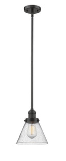 Innovations Lighting Large Cone 1-100 watt 8 inch Oil Rubbed Bronze Mini Pendant  Seedy glass   Hang Straight Swivel 201SOBG44