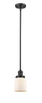 Innovations Lighting Small Bell 1-100 watt 5 inch Oil Rubbed Bronze Mini Pendant Matte White Cased glass  Hang Straight Swivel 201SOBG51