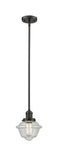 Innovations Lighting Small Oxford 1-100 watt 8 inch Oil Rubbed Bronze Mini Pendant  Seedy glass   Hang Straight Swivel 201SOBG534