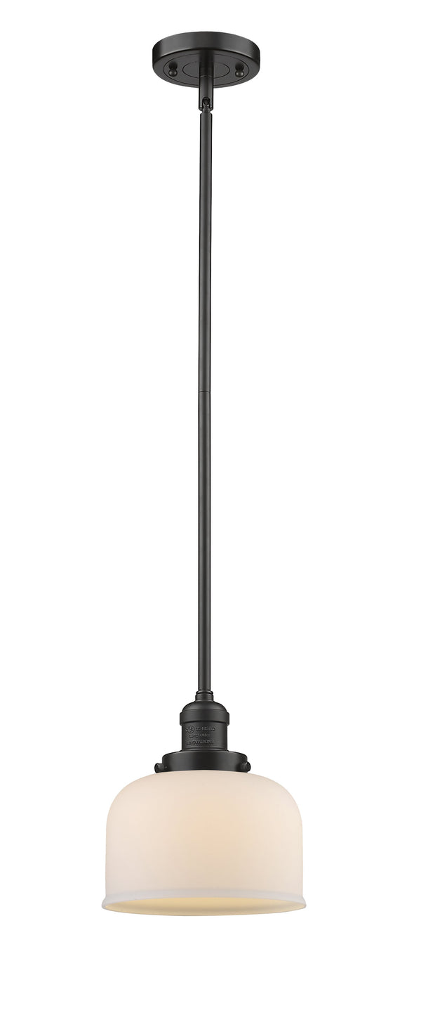 Innovations Lighting Large Bell 1-100 watt 8 inch Oil Rubbed Bronze Mini Pendant Matte White Cased glass Hang Straight Swivel 201SOBG71