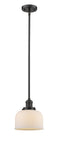 Innovations Lighting Large Bell 1-100 watt 8 inch Oil Rubbed Bronze Mini Pendant Matte White Cased glass Hang Straight Swivel 201SOBG71