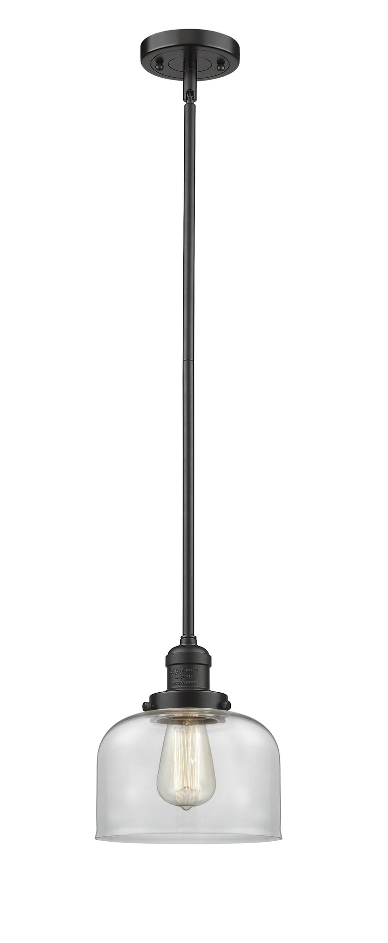 Innovations Lighting Large Bell 1-100 watt 8 inch Oil Rubbed Bronze Mini Pendant  Clear glass   Hang Straight Swivel 201SOBG72