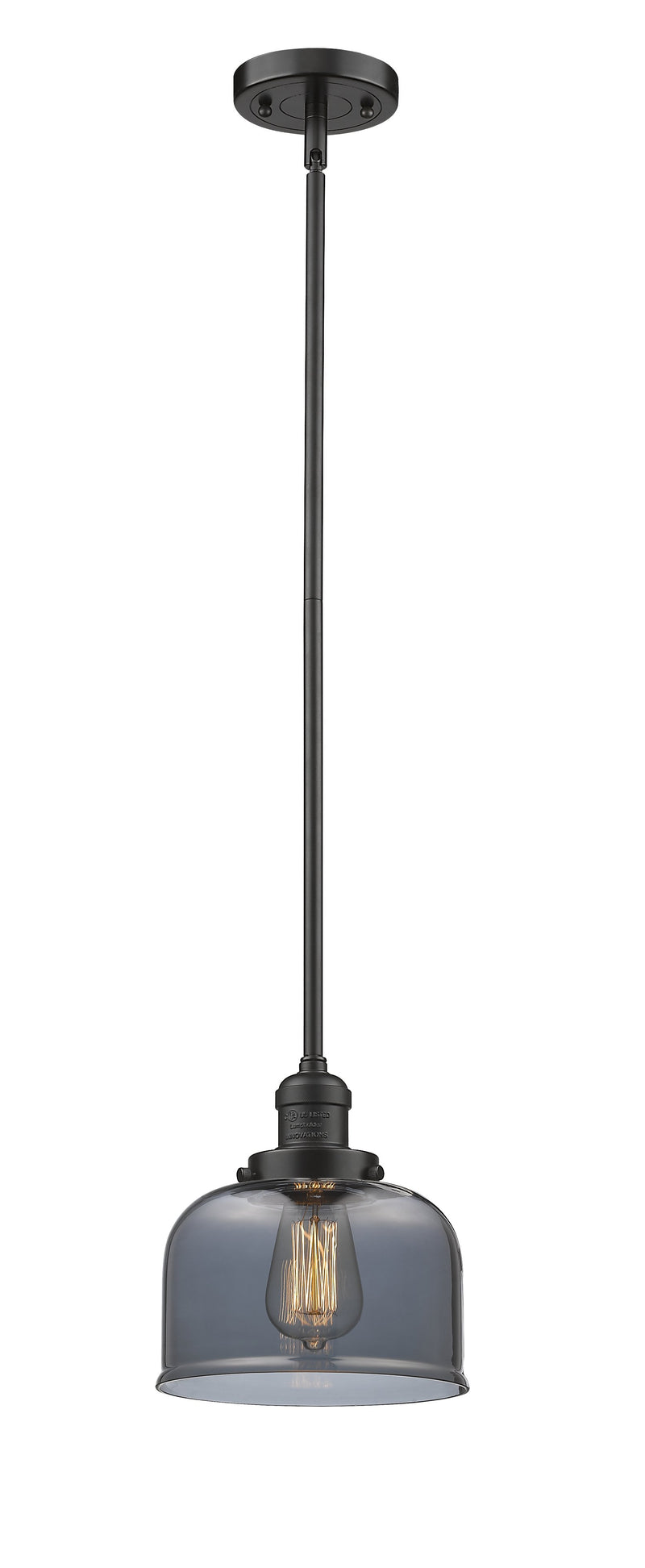 Innovations Lighting Large Bell 1-100 watt 8 inch Oil Rubbed Bronze Mini Pendant  Smoked glass   Hang Straight Swivel 201SOBG73