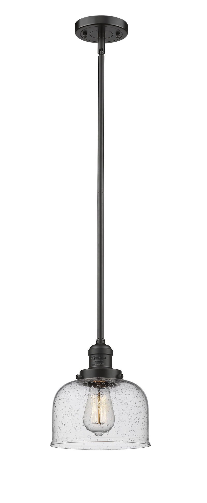 Innovations Lighting Large Bell 1-100 watt 8 inch Oil Rubbed Bronze Mini Pendant  Seedy glass   Hang Straight Swivel 201SOBG74