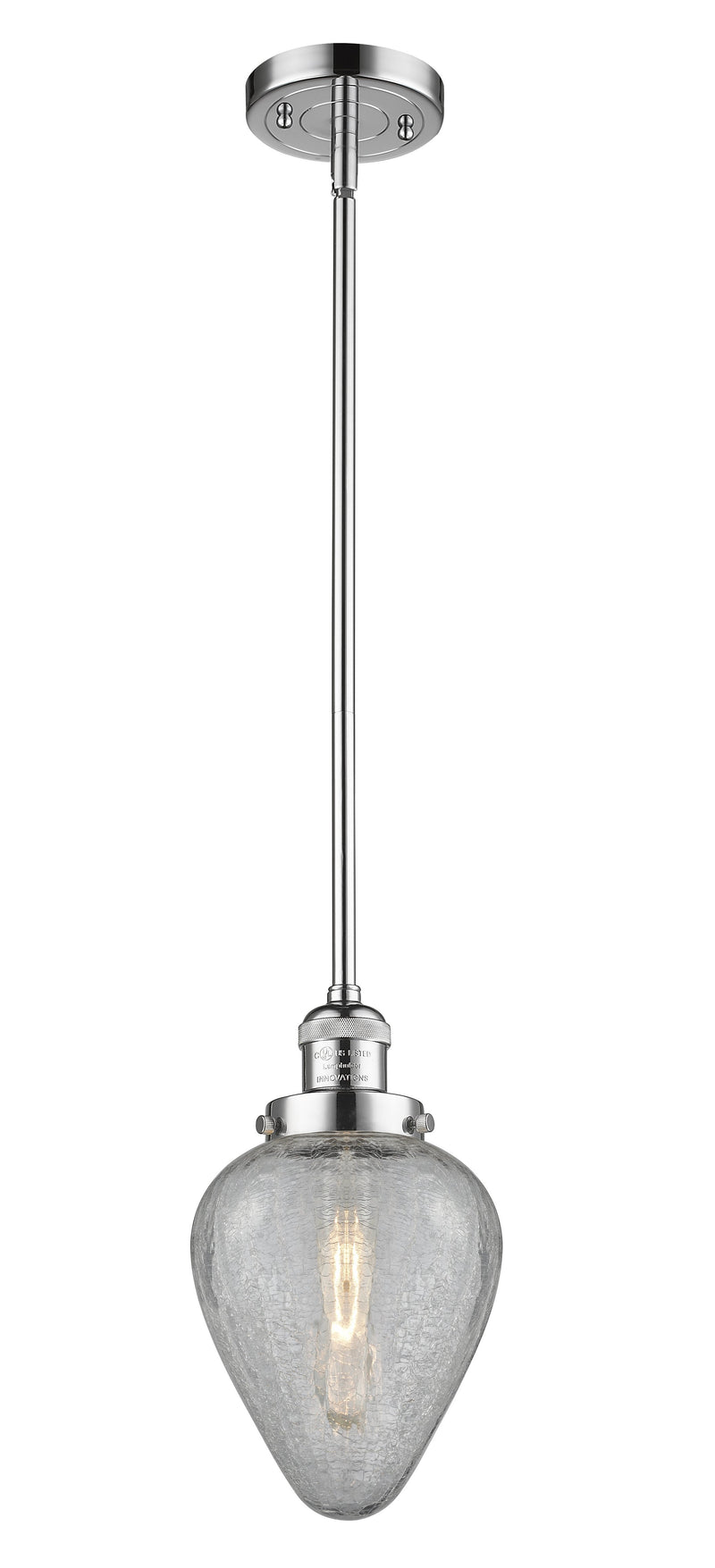 Innovations Lighting Geneseo 1-100 watt 6.5 inch Polished Chrome Mini Pendant  Clear Crackle glass   Hang Straight Swivel 201SPCG165