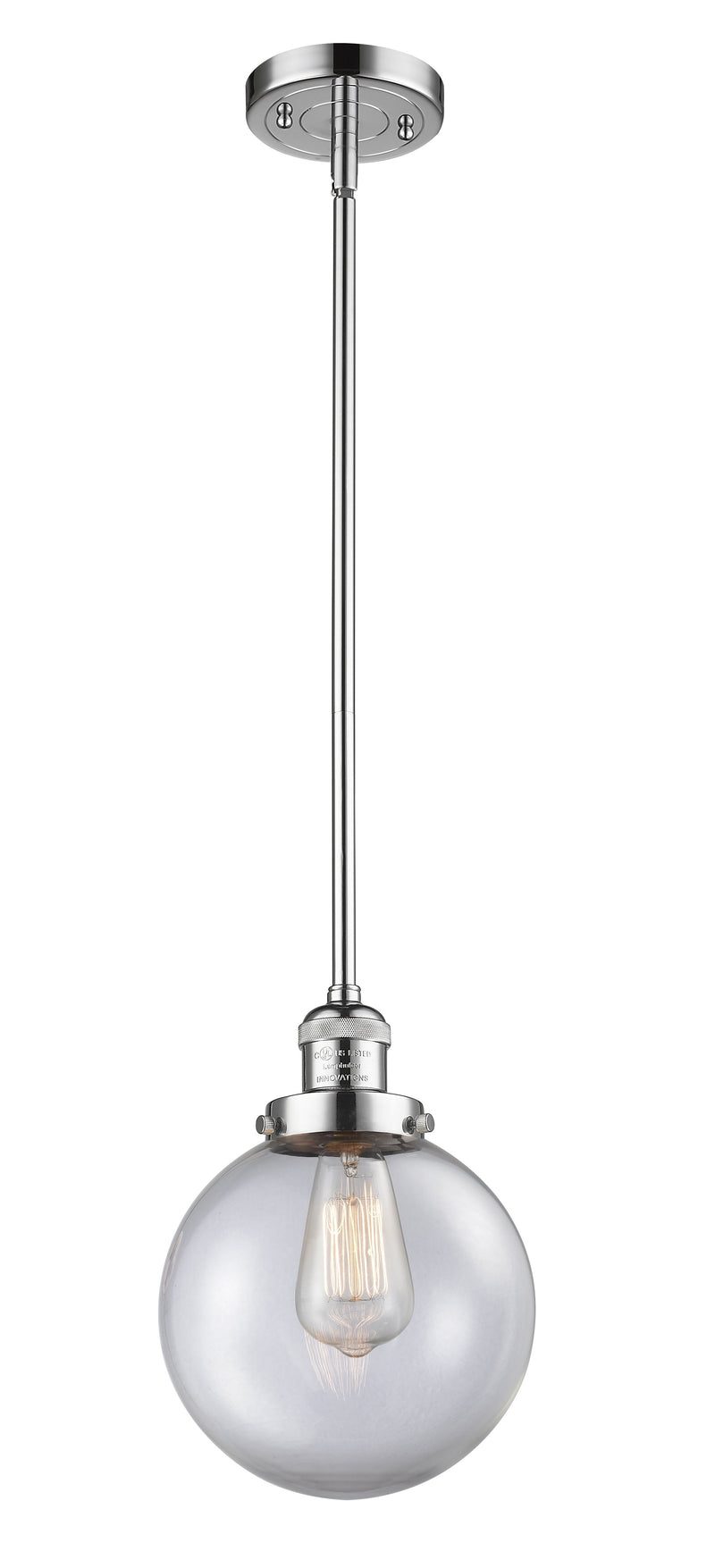 Innovations Lighting Beacon 1-100 watt 8 inch Polished Chrome Mini Pendant  Clear glass   Hang Straight Swivel 201SPCG2028