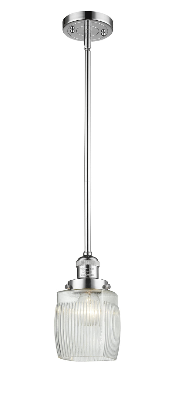 Innovations Lighting Colton 1-100 watt 8 inch Polished Chrome Mini Pendant Thick Clear Halophane Glass Hang Straight Swivel 201SPCG302