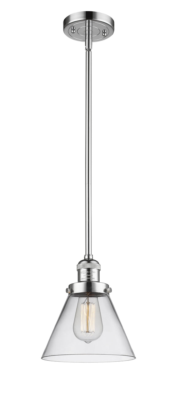 Innovations Lighting Large Cone 1-100 watt 8 inch Polished Chrome Mini Pendant  Clear glass   Hang Straight Swivel 201SPCG42