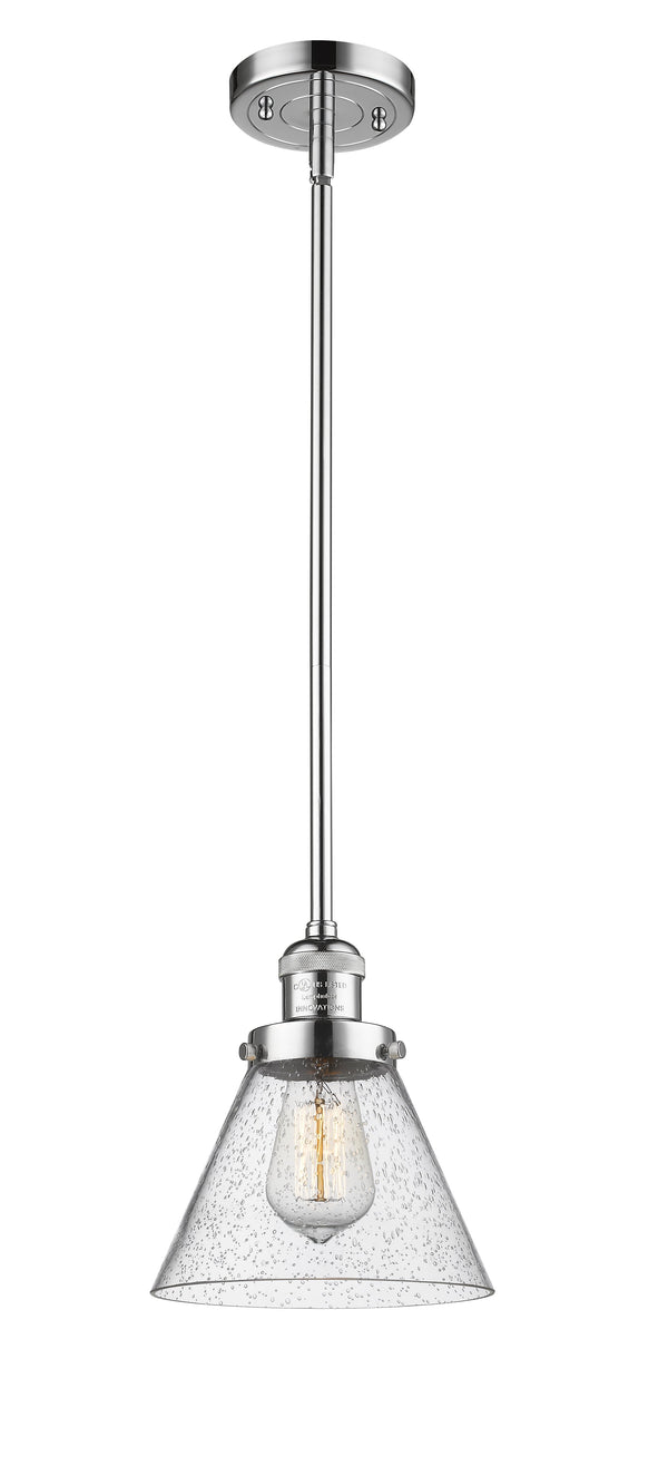 Innovations Lighting Large Cone 1-100 watt 8 inch Polished Chrome Mini Pendant  Seedy glass   Hang Straight Swivel 201SPCG44