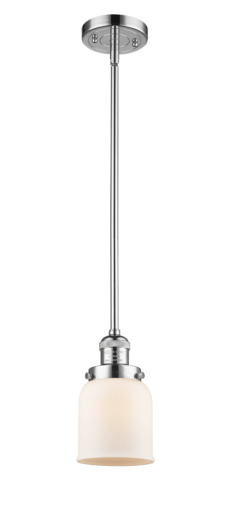 Innovations Lighting Small Bell 1-100 watt 5 inch Polished Chrome Mini Pendant Matte White Cased Glass Hang Straight Swivel 201SPCG51