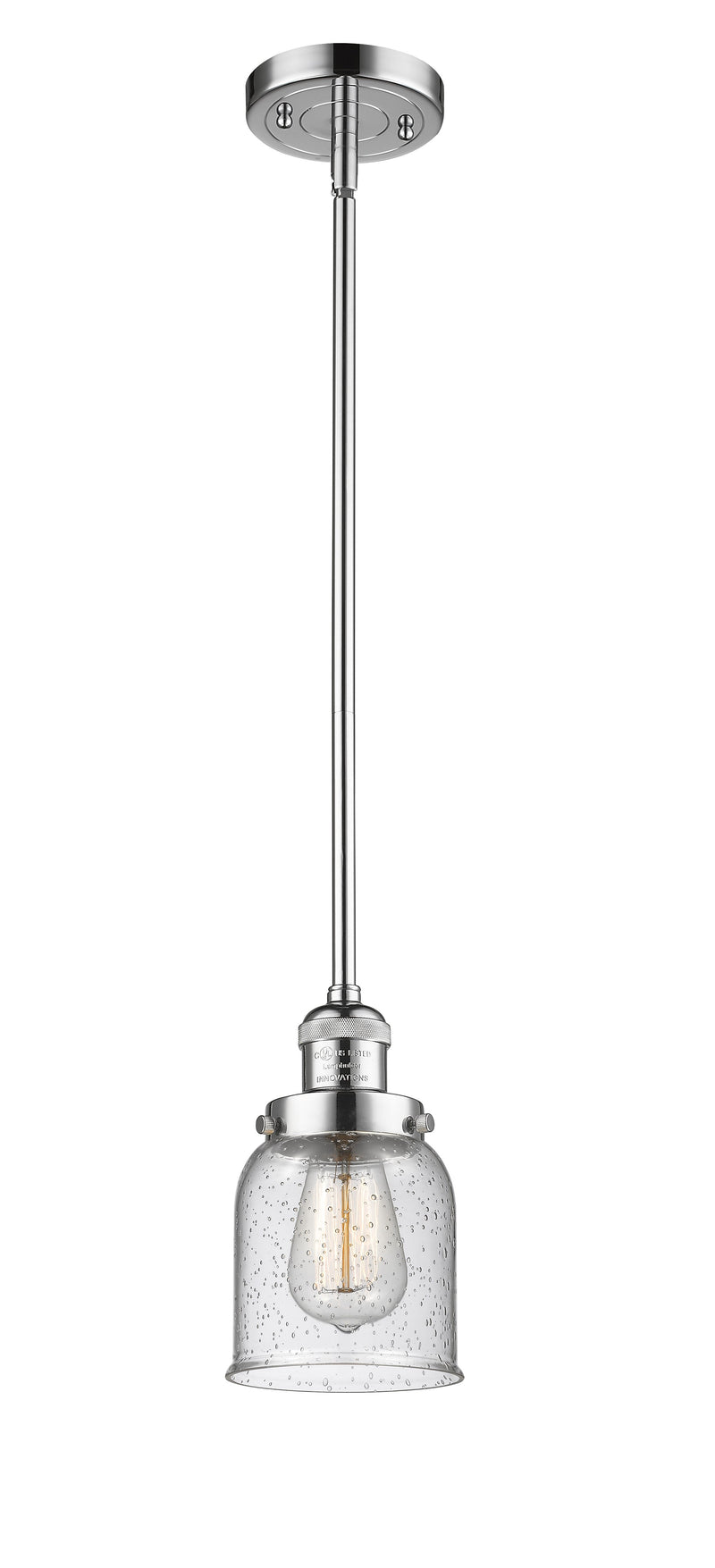 Innovations Lighting Small Bell 1-100 watt 5 inch Polished Chrome Mini Pendant  Seedy glass   Hang Straight Swivel 201SPCG54