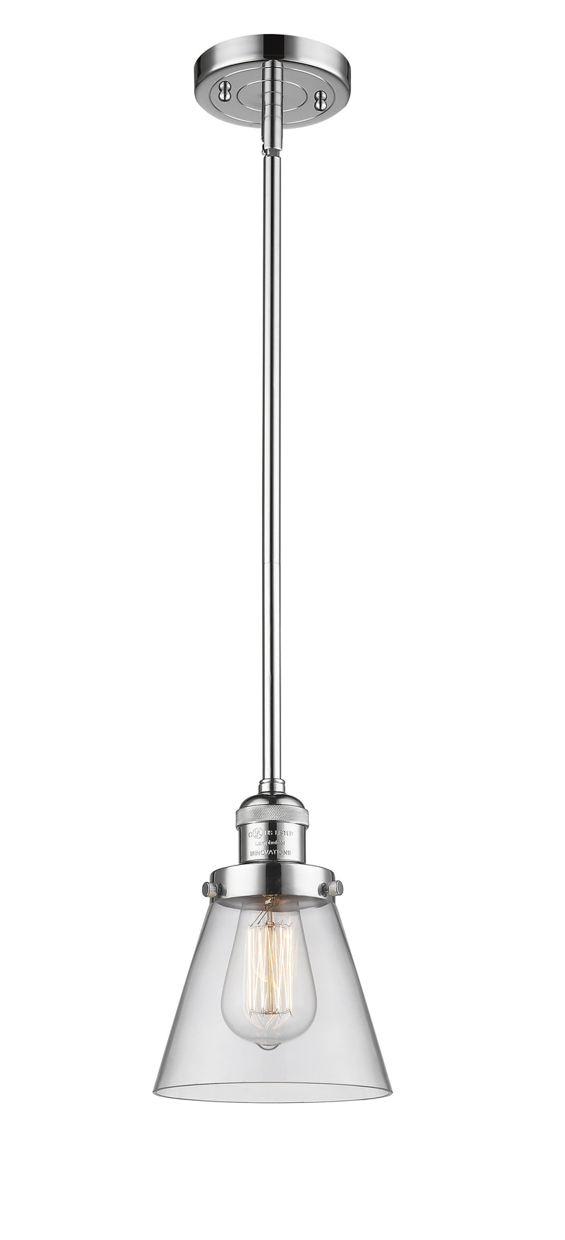 Innovations Lighting Small Cone 1-100 watt 6 inch Polished Chrome Mini Pendant  Clear glass   Hang Straight Swivel 201SPCG62