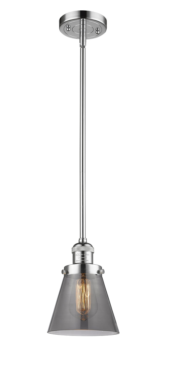 Innovations Lighting Small Cone 1-100 watt 6 inch Polished Chrome Mini Pendant  Smoked glass   Hang Straight Swivel 201SPCG63