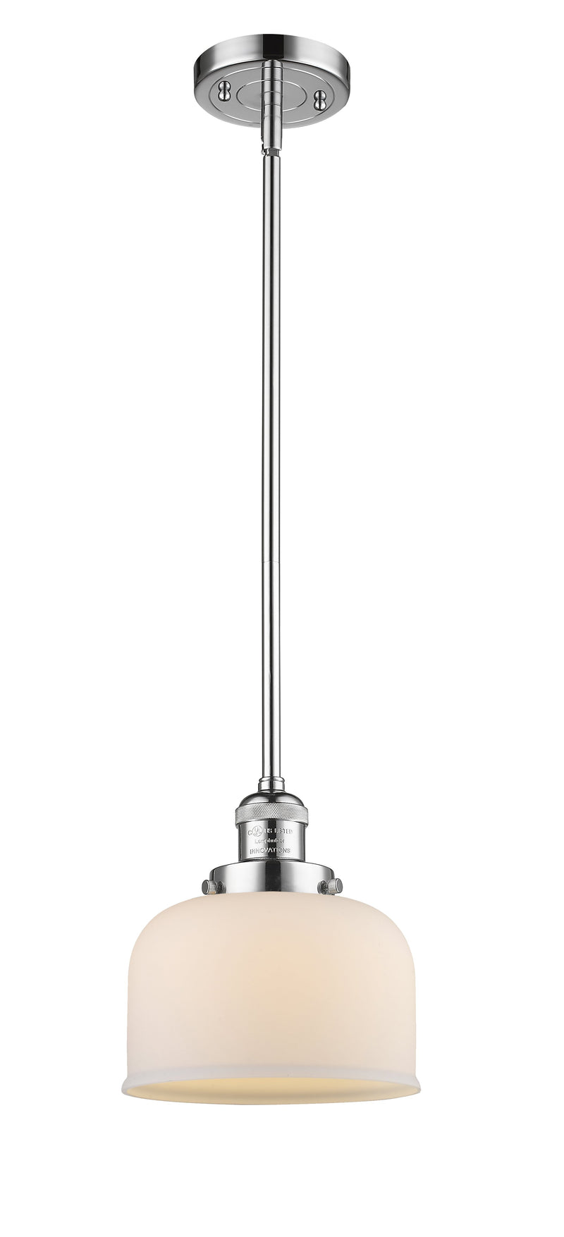 Innovations Lighting Large Bell 1-100 watt 8 inch Polished Chrome Mini Pendant Matte White Cased Glass Hang Straight Swivel 201SPCG71