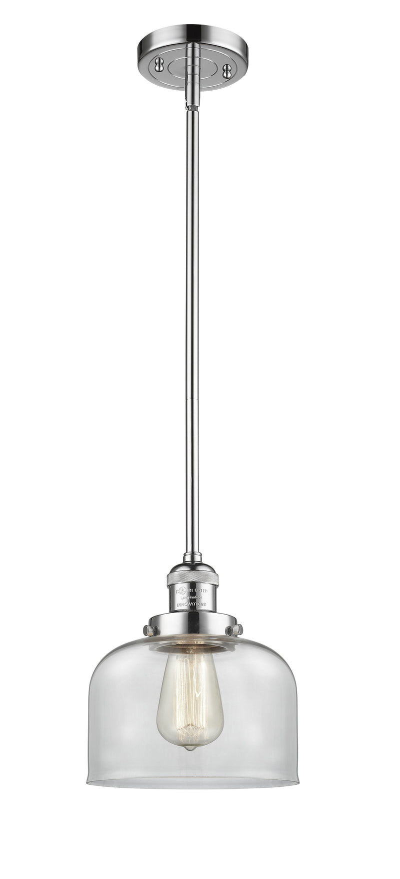 Innovations Lighting Large Bell 1-100 watt 8 inch Polished Chrome Mini Pendant  Clear glass   Hang Straight Swivel 201SPCG72