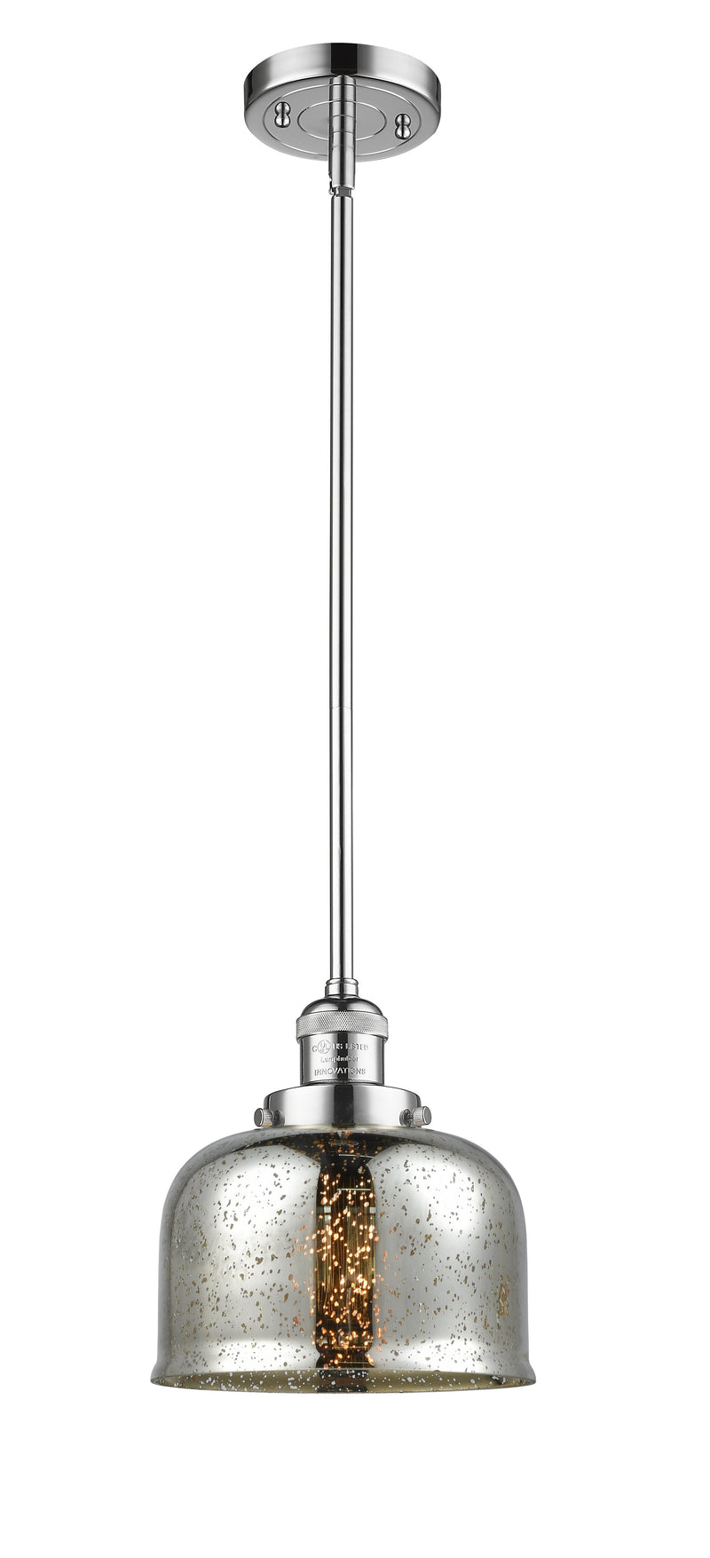 Innovations Lighting Large Bell 1-100 watt 8 inch Polished Chrome Mini Pendant Silver Plated Mercury glass Hang Straight Swivel 201SPCG78