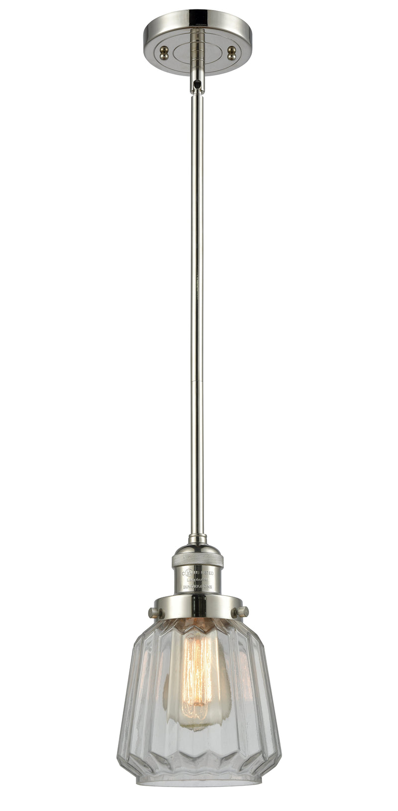 Innovations Lighting Chatham 1-100 watt 6 inch Polished Nickel Mini Pendant  Clear Fluted glass   Hang Straight Swivel 201SPNG142