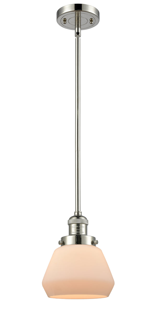 Innovations Lighting Fulton 1-100 watt 7 inch Polished Nickel Mini Pendant Matte White Cased glass Hang Straight Swivel 201SPNG171