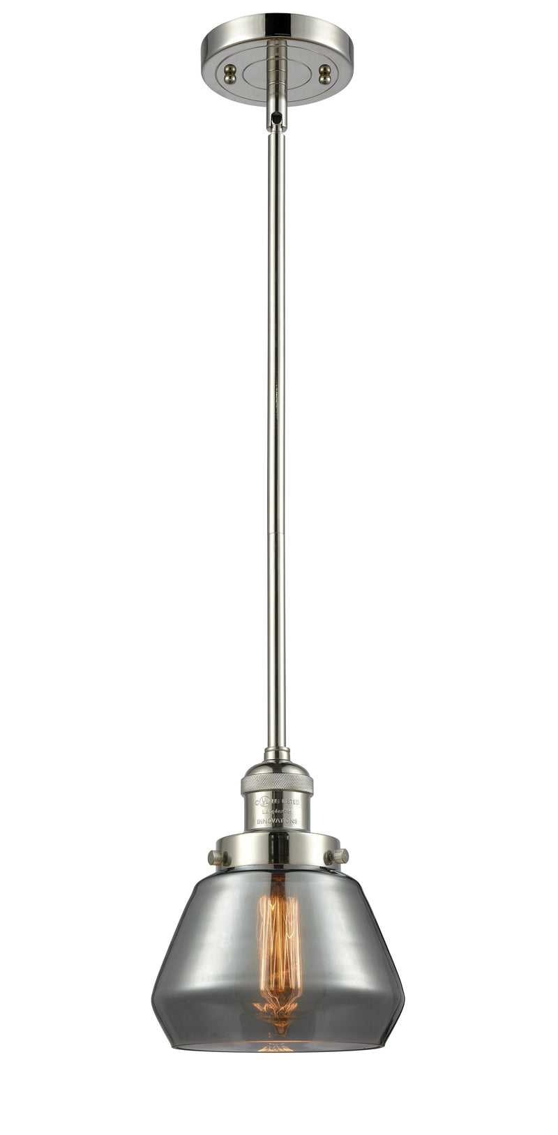 Innovations Lighting Fulton 1-100 watt 7 inch Polished Nickel Mini Pendant  Smoked glass   Hang Straight Swivel 201SPNG173