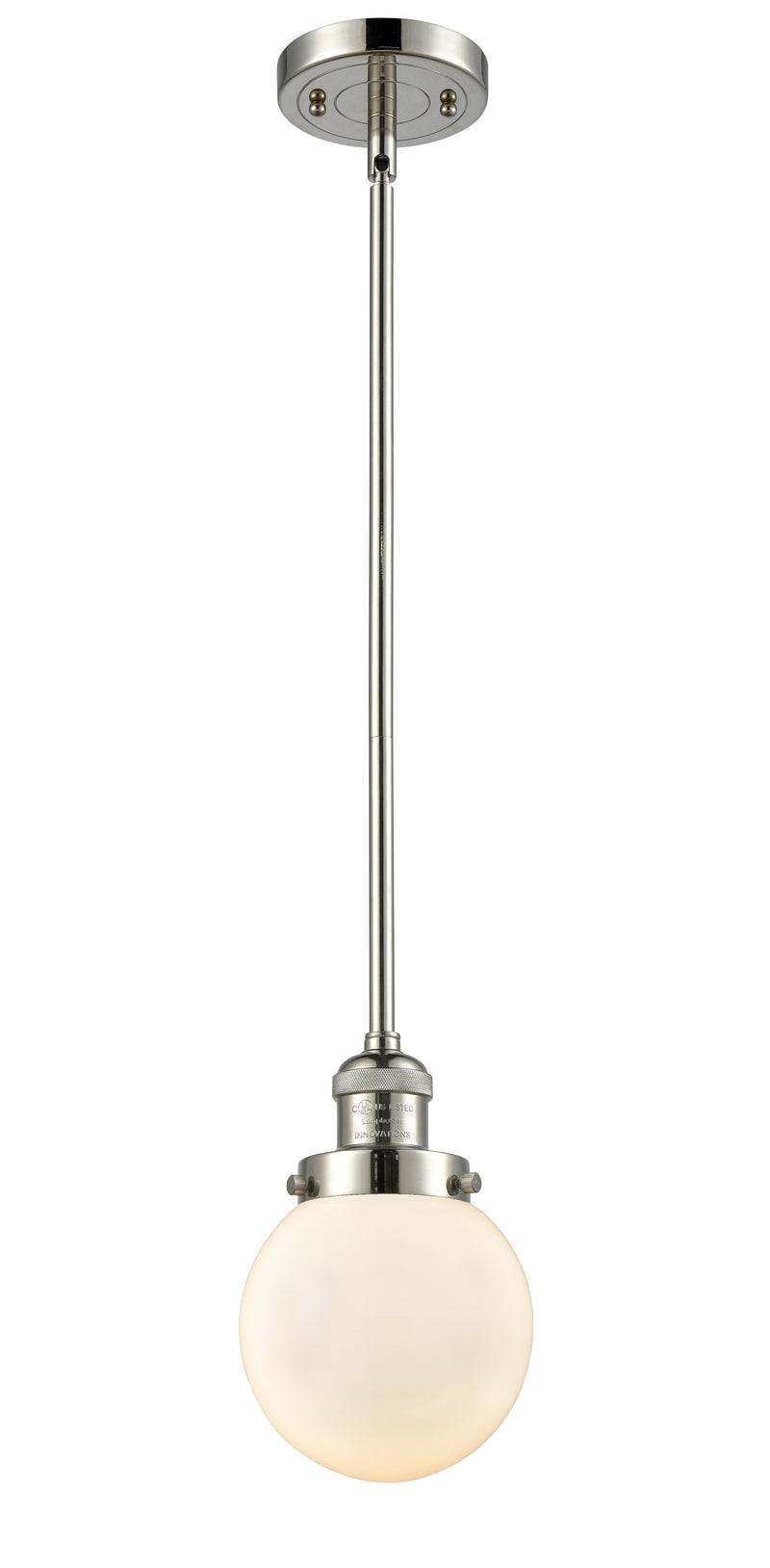 Innovations Lighting Beacon 1-100 watt 6 inch Polished Nickel Mini Pendant Matte White Cased glass Hang Straight Swivel 201SPNG2016