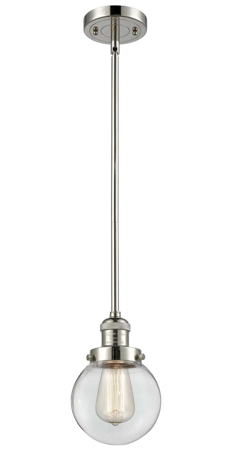 Innovations Lighting Beacon 1-100 watt 6 inch Polished Nickel Mini Pendant  Clear glass   Hang Straight Swivel 201SPNG2026