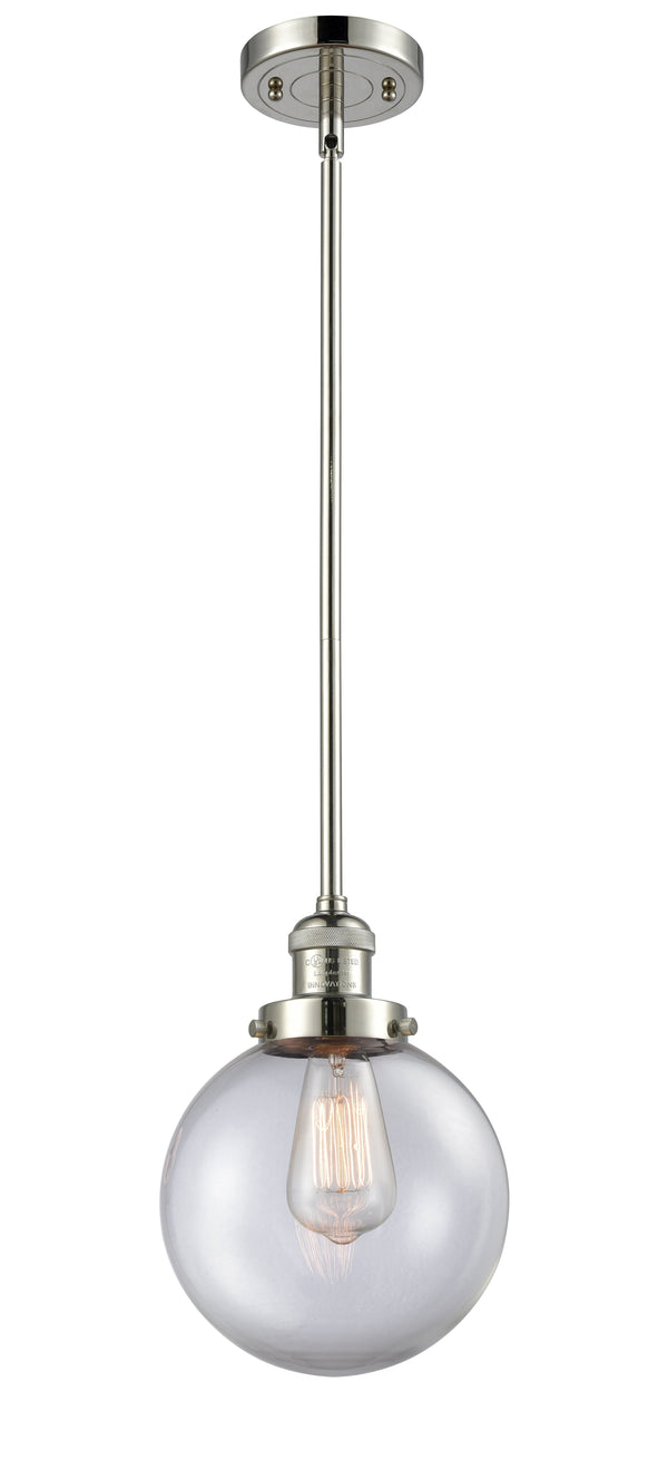 Innovations Lighting Beacon 1-100 watt 8 inch Polished Nickel Mini Pendant  Clear glass   Hang Straight Swivel 201SPNG2028