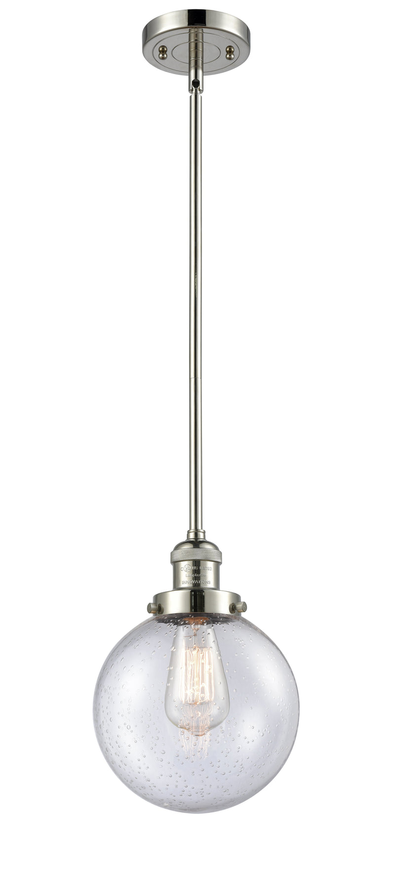 Innovations Lighting Beacon 1-100 watt 8 inch Polished Nickel Mini Pendant  Seedy glass   Hang Straight Swivel 201SPNG2048