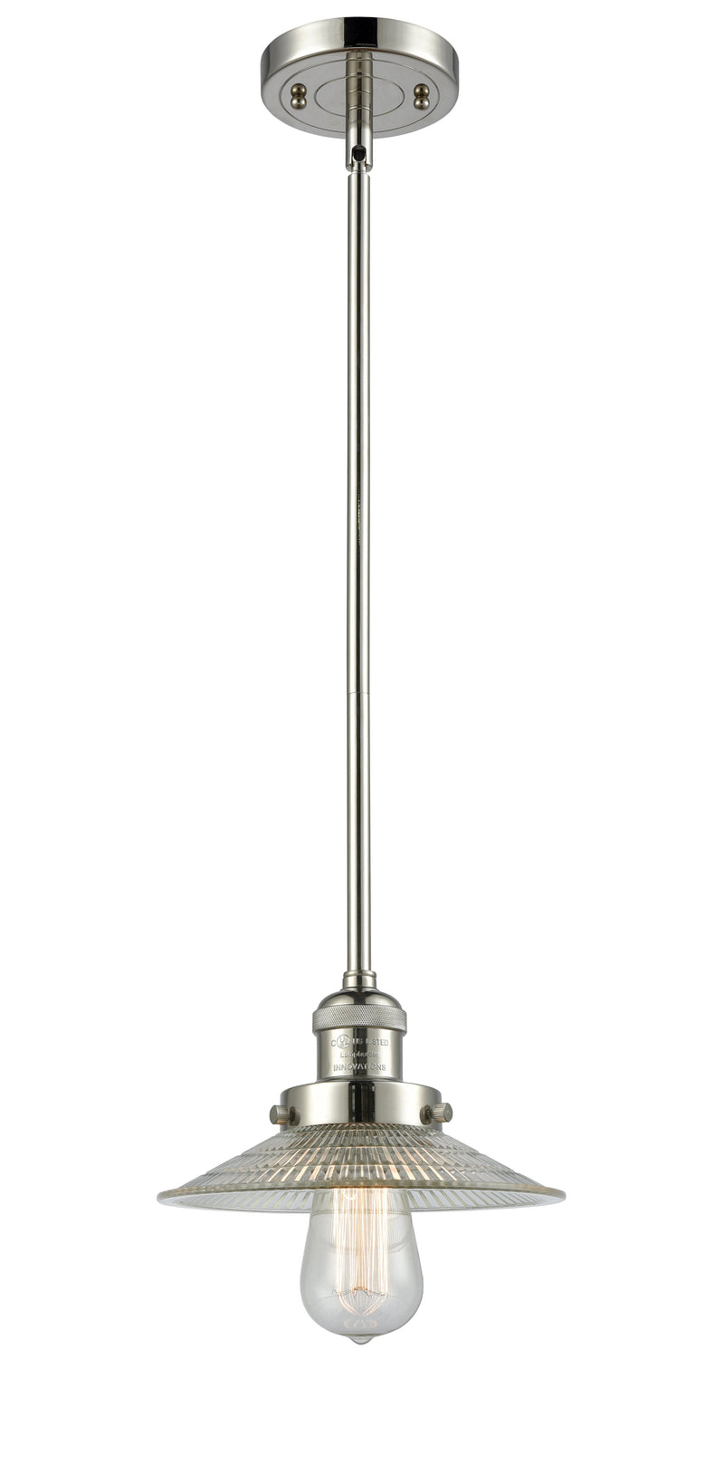 Innovations Lighting Halophane 1-100 watt 10 inch Polished Nickel Mini Pendant  Halophane glass   Hang Straight Swivel 201SPNG2