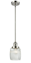 Innovations Lighting Colton 1-100 watt 8 inch Polished Nickel Mini Pendant Thick Clear Halophane glass Hang Straight Swivel 201SPNG302