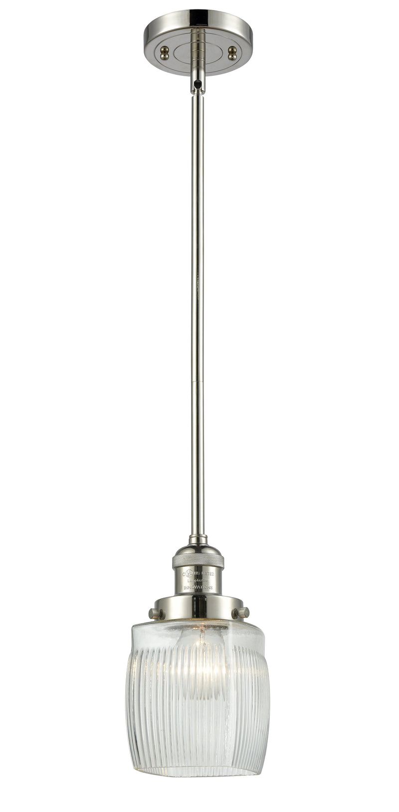 Innovations Lighting Colton 1-100 watt 8 inch Polished Nickel Mini Pendant Thick Clear Halophane glass Hang Straight Swivel 201SPNG302