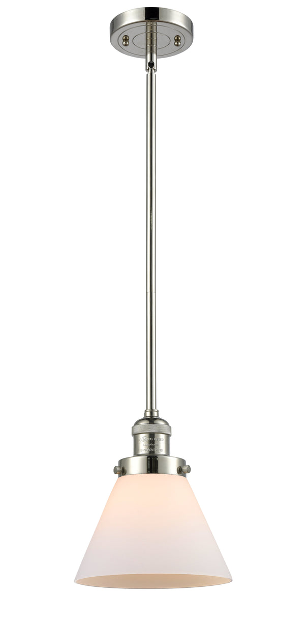 Innovations Lighting Large Cone 1-100 watt 8 inch Polished Nickel Mini Pendant Matte White Cased glass Hang Straight Swivel 201SPNG41