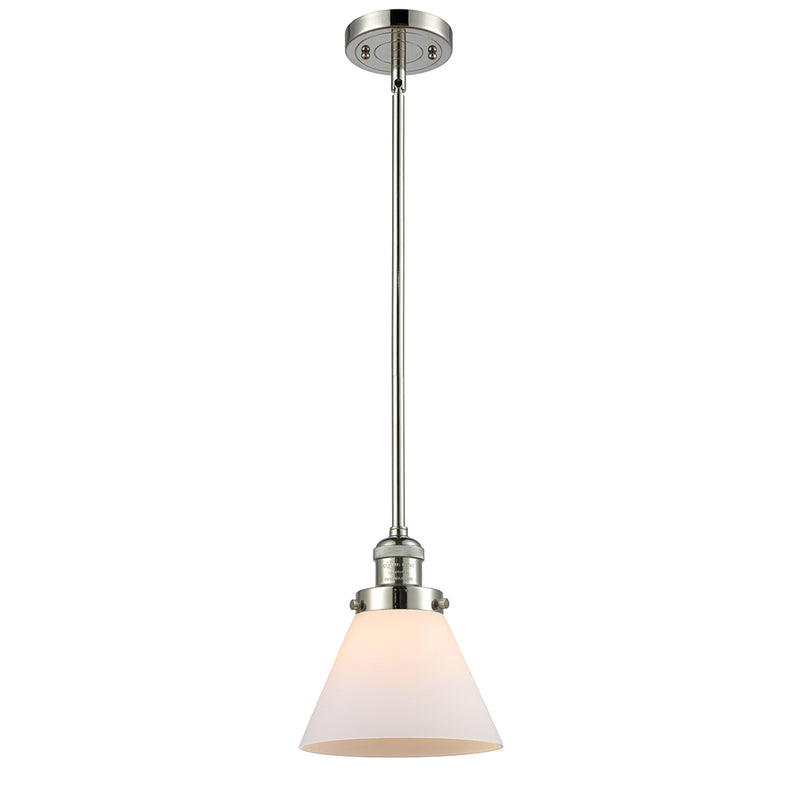 Cone Mini Pendant shown in the Polished Nickel finish with a Matte White shade