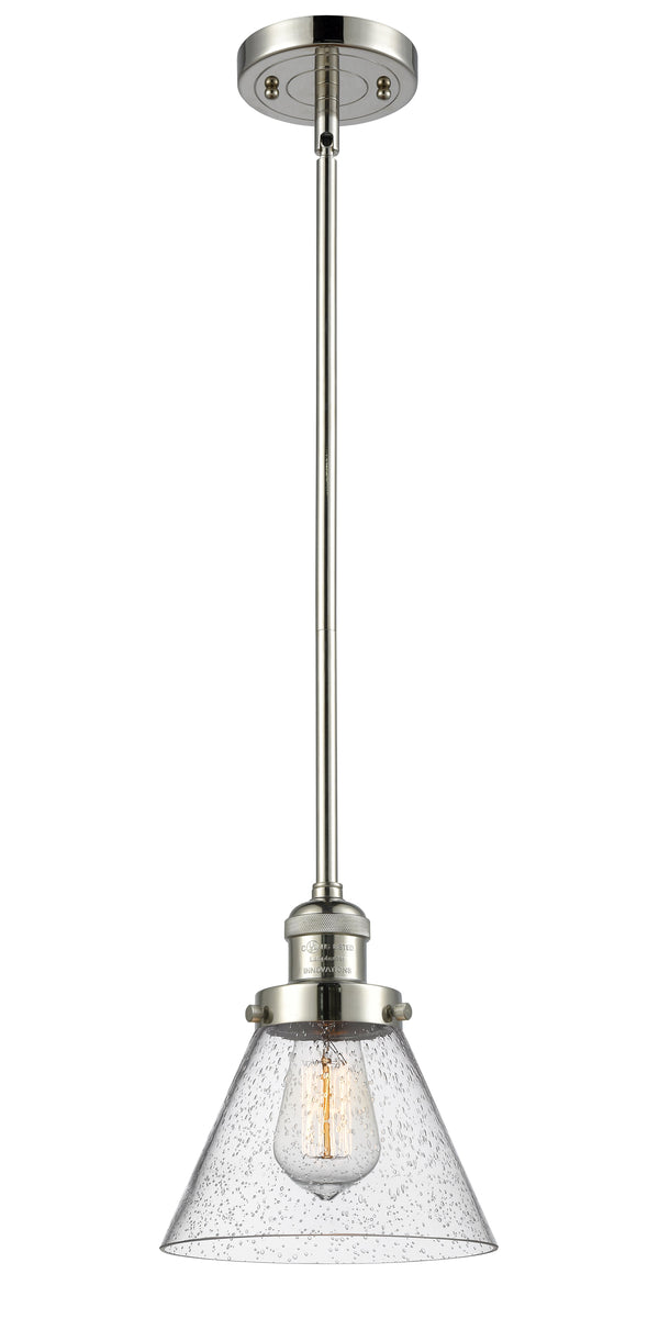 Innovations Lighting Large Cone 1-100 watt 8 inch Polished Nickel Mini Pendant  Seedy glass   Hang Straight Swivel 201SPNG44